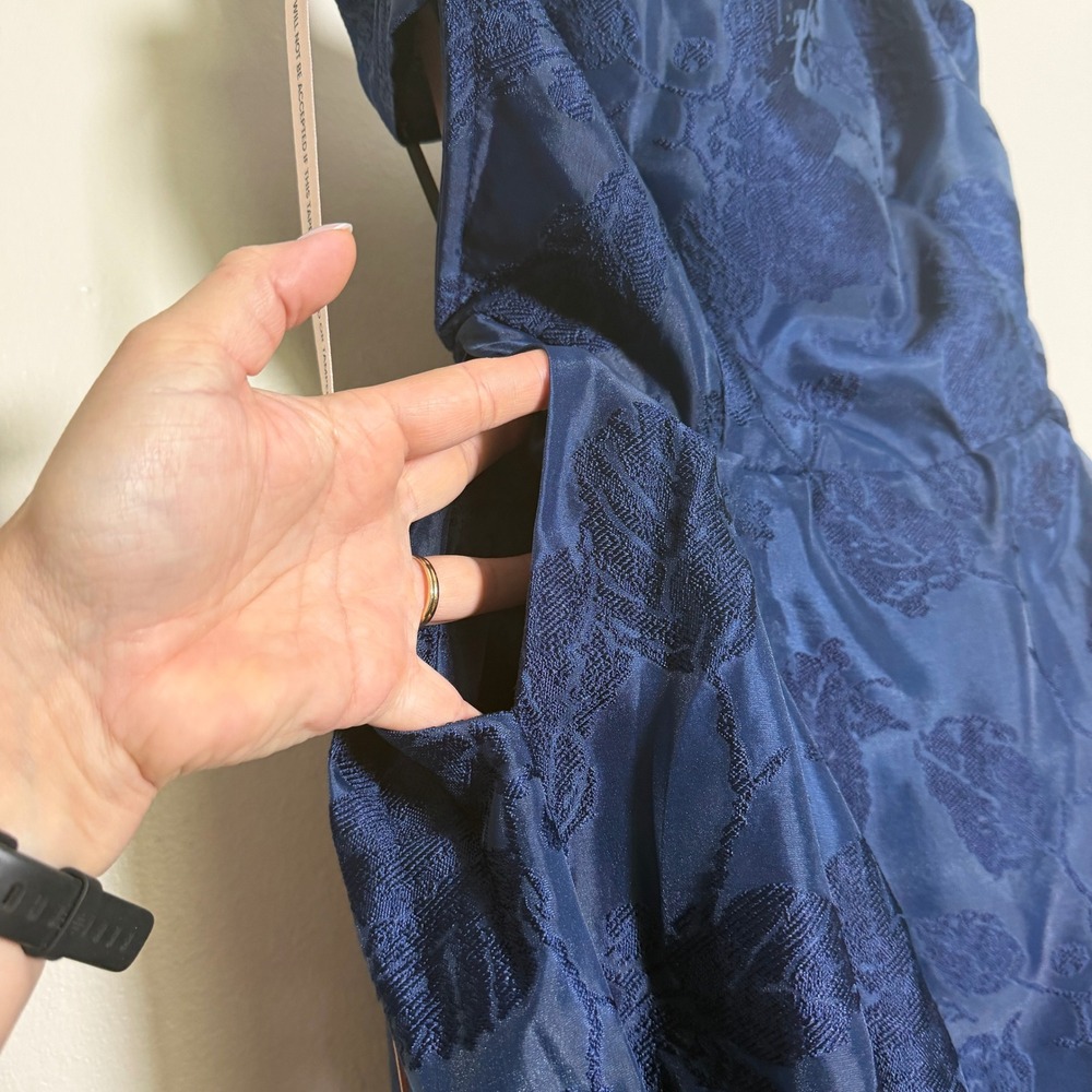 Lulus Perfected Aura Navy Jacquard Tie-Back Maxi Dress Gown XL Wedding Formal - Picture 11 of 13